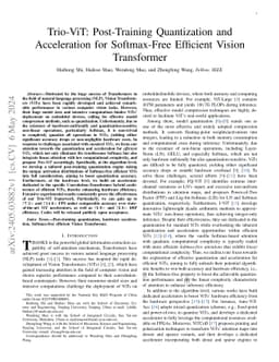Trio-ViT: Post-Training Quantization and Acceleration for Softmax-Free
  Efficient Vision Transformer