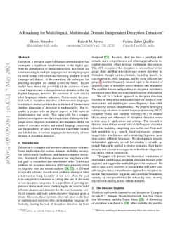 A Roadmap for Multilingual, Multimodal Domain Independent Deception
  Detection