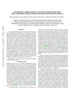 HAFFormer: A Hierarchical Attention-Free Framework for Alzheimer's
  Disease Detection From Spontaneous Speech