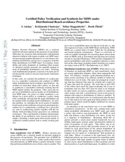 Certified Policy Verification and Synthesis for MDPs under
  Distributional Reach-avoidance Properties