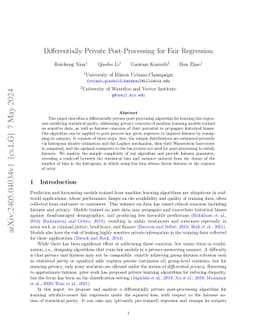 Differentially Private Post-Processing for Fair Regression