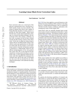 Learning Linear Block Error Correction Codes