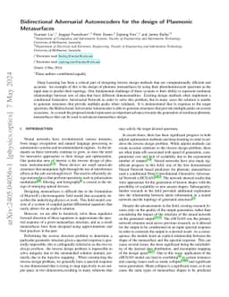 Bidirectional Adversarial Autoencoders for the design of Plasmonic
  Metasurfaces
