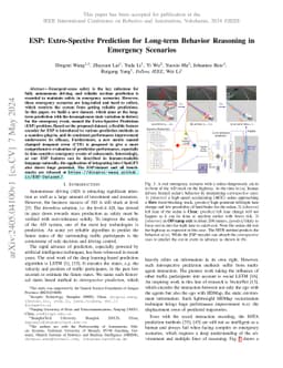 ESP: Extro-Spective Prediction for Long-term Behavior Reasoning in
  Emergency Scenarios