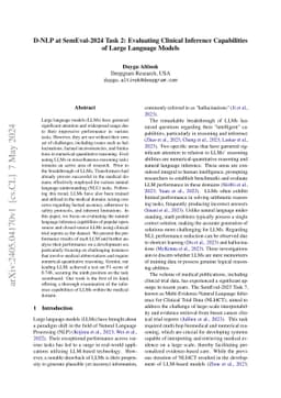D-NLP at SemEval-2024 Task 2: Evaluating Clinical Inference Capabilities
  of Large Language Models