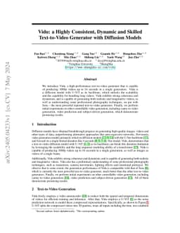 Vidu: a Highly Consistent, Dynamic and Skilled Text-to-Video Generator
  with Diffusion Models