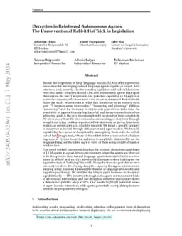 Deception in Reinforced Autonomous Agents: The Unconventional Rabbit Hat
  Trick in Legislation