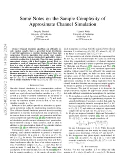 Some Notes on the Sample Complexity of Approximate Channel Simulation