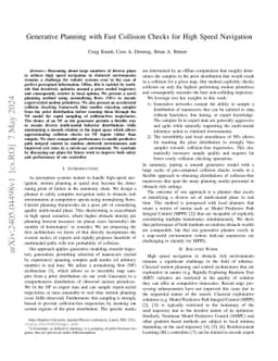 Generative Planning with Fast Collision Checks for High Speed Navigation