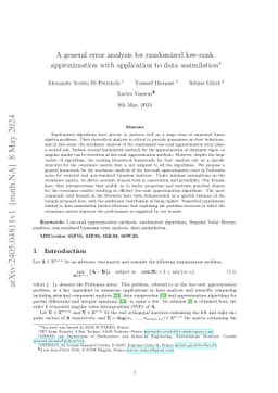 A general error analysis for randomized low-rank approximation with
  application to data assimilation
