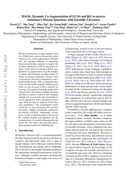 DALK: Dynamic Co-Augmentation of LLMs and KG to answer Alzheimer's
  Disease Questions with Scientific Literature