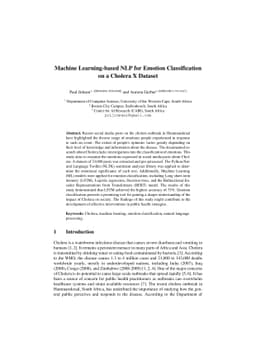 Machine Learning-based NLP for Emotion Classification on a Cholera X
  Dataset