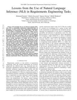 Lessons from the Use of Natural Language Inference (NLI) in Requirements
  Engineering Tasks