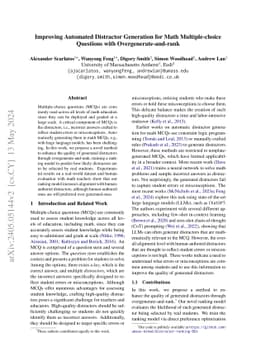 Improving Automated Distractor Generation for Math Multiple-choice
  Questions with Overgenerate-and-rank