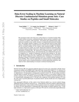 Data-Error Scaling in Machine Learning on Natural Discrete Combinatorial
  Mutation-prone Sets: Case Studies on Peptides and Small Molecules
