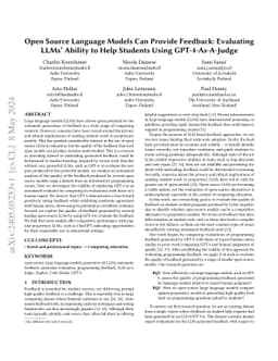 Open Source Language Models Can Provide Feedback: Evaluating LLMs'
  Ability to Help Students Using GPT-4-As-A-Judge