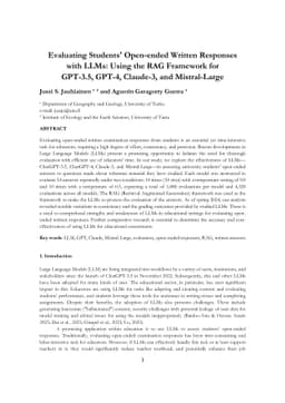Evaluating Students' Open-ended Written Responses with LLMs: Using the
  RAG Framework for GPT-3.5, GPT-4, Claude-3, and Mistral-Large