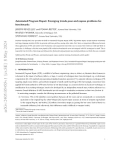 Automated Program Repair: Emerging trends pose and expose problems for
  benchmarks