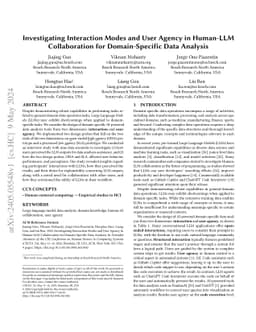 Investigating Interaction Modes and User Agency in Human-LLM
  Collaboration for Domain-Specific Data Analysis