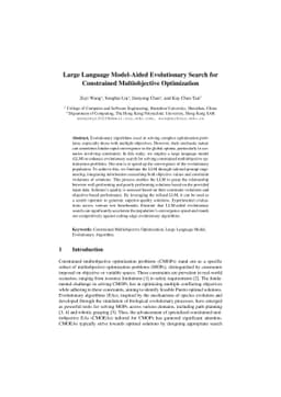 Large Language Model-Aided Evolutionary Search for Constrained
  Multiobjective Optimization