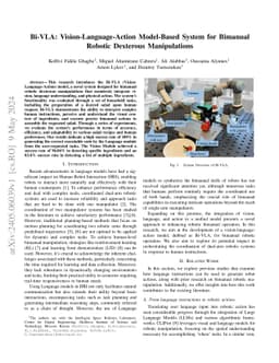 Bi-VLA: Vision-Language-Action Model-Based System for Bimanual Robotic
  Dexterous Manipulations