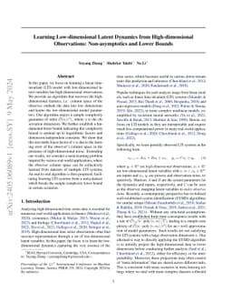 Learning Low-dimensional Latent Dynamics from High-dimensional
  Observations: Non-asymptotics and Lower Bounds