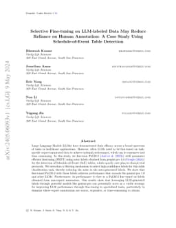 Selective Fine-tuning on LLM-labeled Data May Reduce Reliance on Human
  Annotation: A Case Study Using Schedule-of-Event Table Detection