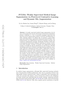 PCLMix: Weakly Supervised Medical Image Segmentation via Pixel-Level
  Contrastive Learning and Dynamic Mix Augmentation