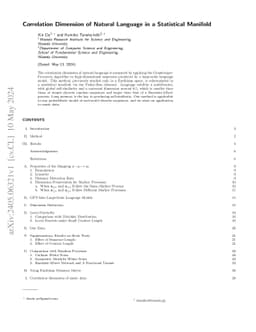 Correlation Dimension of Natural Language in a Statistical Manifold