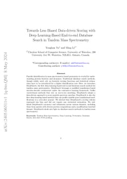 Towards Less Biased Data-driven Scoring with Deep Learning-Based
  End-to-end Database Search in Tandem Mass Spectrometry