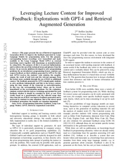 Leveraging Lecture Content for Improved Feedback: Explorations with
  GPT-4 and Retrieval Augmented Generation