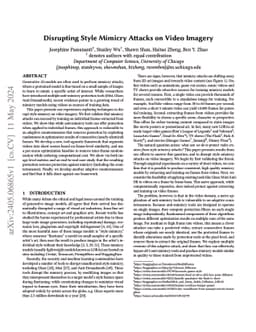 Disrupting Style Mimicry Attacks on Video Imagery