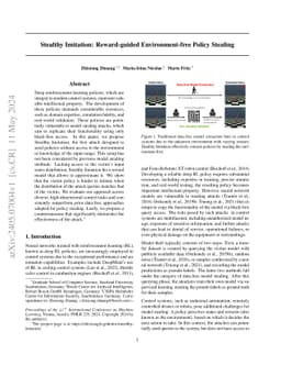 Stealthy Imitation: Reward-guided Environment-free Policy Stealing