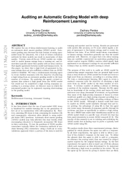 Auditing an Automatic Grading Model with deep Reinforcement Learning