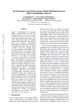 Do Pretrained Contextual Language Models Distinguish between Hebrew
  Homograph Analyses?