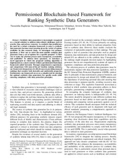Permissioned Blockchain-based Framework for Ranking Synthetic Data
  Generators