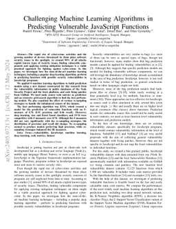 Challenging Machine Learning Algorithms in Predicting Vulnerable
  JavaScript Functions