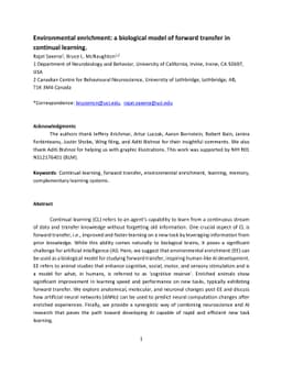 Bridging Neuroscience and AI: Environmental Enrichment as a Model for Forward Knowledge Transfer