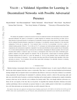 VALID: a Validated Algorithm for Learning in Decentralized Networks with
  Possible Adversarial Presence