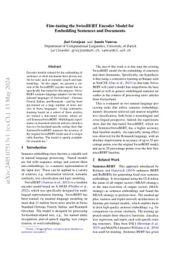 Fine-tuning the SwissBERT Encoder Model for Embedding Sentences and
  Documents