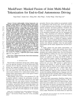 MaskFuser: Masked Fusion of Joint Multi-Modal Tokenization for
  End-to-End Autonomous Driving