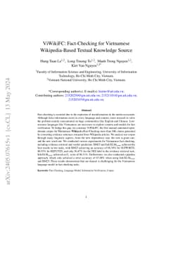 ViWikiFC: Fact-Checking for Vietnamese Wikipedia-Based Textual Knowledge
  Source