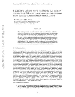 Squeezing Lemons with Hammers: An Evaluation of AutoML and Tabular Deep
  Learning for Data-Scarce Classification Applications
