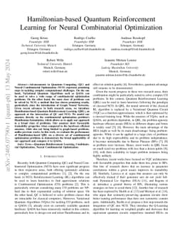 Hamiltonian-based Quantum Reinforcement Learning for Neural
  Combinatorial Optimization