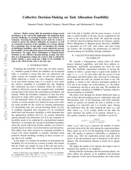 Collective Decision-Making on Task Allocation Feasibility