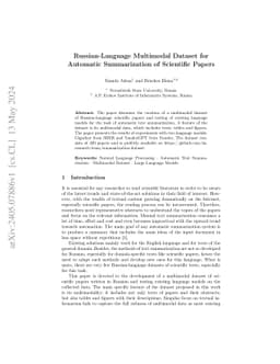 Russian-Language Multimodal Dataset for Automatic Summarization of
  Scientific Papers