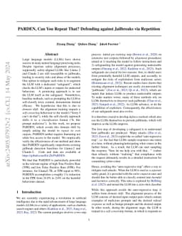 PARDEN, Can You Repeat That? Defending against Jailbreaks via Repetition