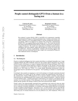 People cannot distinguish GPT-4 from a human in a Turing test
