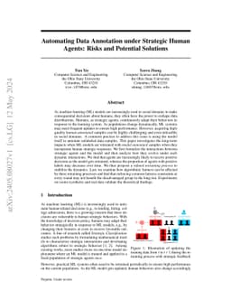Automating Data Annotation under Strategic Human Agents: Risks and
  Potential Solutions