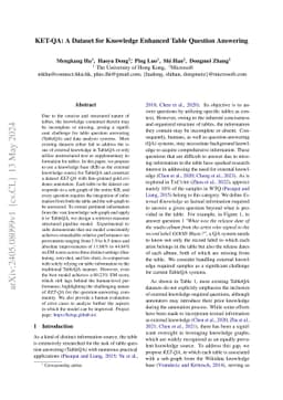 KET-QA: A Dataset for Knowledge Enhanced Table Question Answering